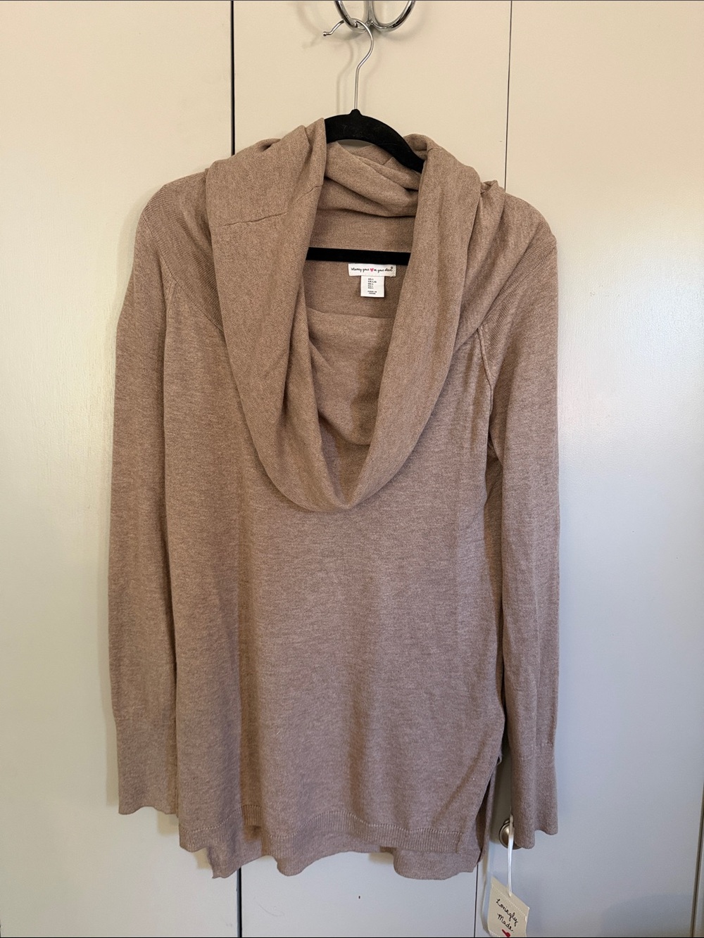 Neutral Beige Cowl Neck Women's Sweater